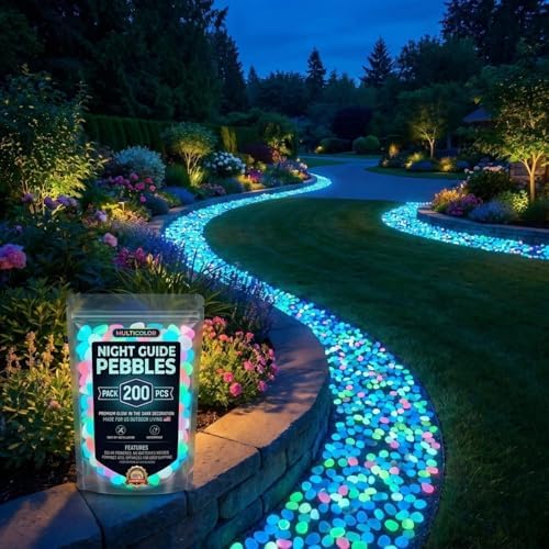 Glow in the Dark Rocks, Garden Stones Pebbles for Outdoor Stepping, Landscaping Decor, Fish Tank Aquarium Decorations (1000, Orange)