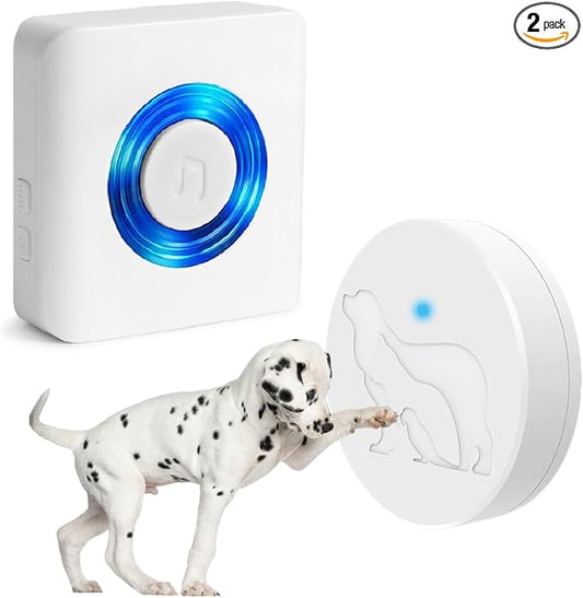 Dog Door Bell, Dog Bells to Go Outside, Dog Doorbell for Potty Training, Door Bell for Dogs with Waterproof Large Touch Area Button,Long Range, 58 Chimes (White, 1 Receiver 1 Transmitter)