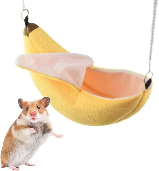 Banana bed for Hamster House for Hamsters Less Than 4 inches 10 cm in Length Pet Hammock Dutch Pig Hedgehog Rat Guinea Habitat Chinchilla sugar glider Hamster Accessories Toys Outfits(Small 8 Inch)