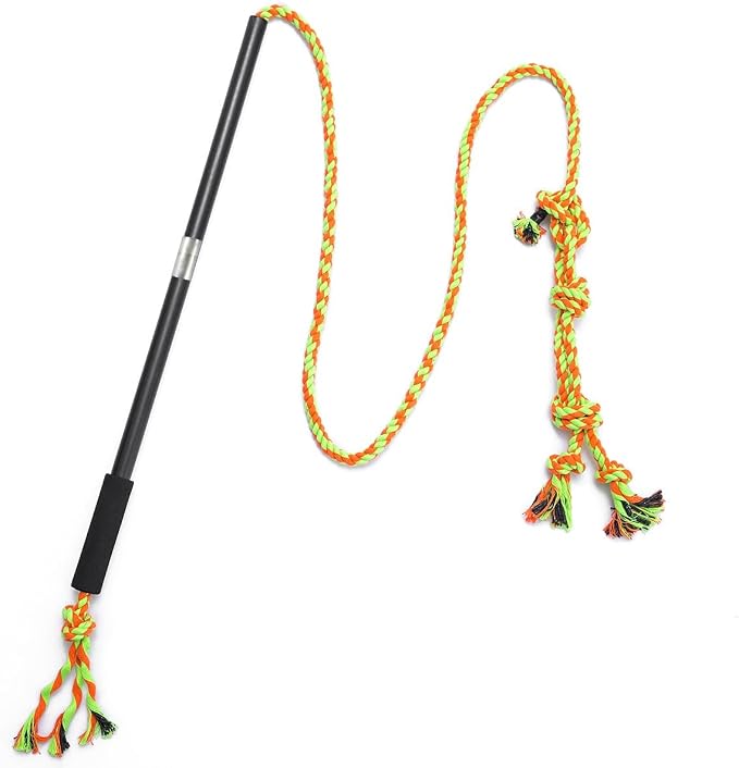 Interactive Flirt Pole Toy for Dogs Chase and Tug of War,Durable Teaser Wand with Pet Fleece Rope Tether Lure Toy to Outdoor Exercise & Training for Small Medium Large Dogs (Black)