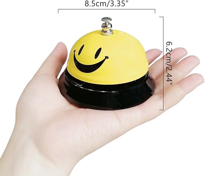 1 Pack Call Bell, Desk Service Bell, 3.35 Inch Diameter Metal Bell for Hotels, Schools, Pet Dog Training(Yellow, Smile)
