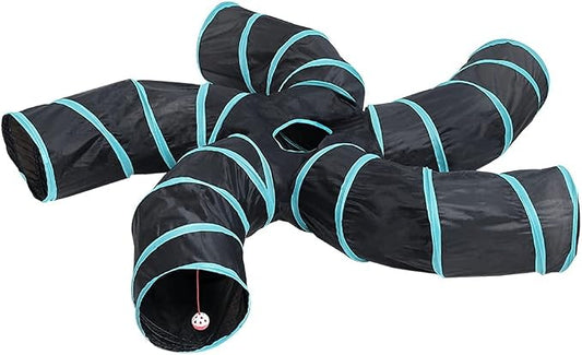 Cat Tunnels, Pet Ferret Rabbit Bunny Tunnels Tubes Subway Habitats, S-Style, DIY Cat Peekaboo Maze House Tent Bed, Kitten Interactive Toy (S Type: 5 Way Tubes)