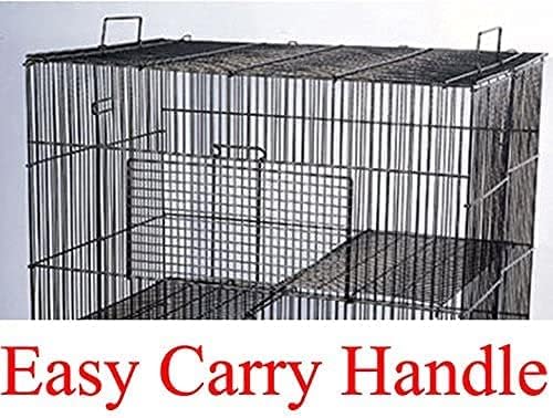 Large 3-Levels Foldable Ferret Chinchilla Sugar Glider Rats Animal Chew Free Metal Carrier Travel Cage with Narrow 3/8" Wire Bar Spacing Prevent Escape and Stuck Shelves and Ladders Included