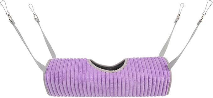 Hanging Ferret Tunnel Hammock, Warm Plush Dwarf Hamster Hideout Bed with Metal Hooks, Washable & Foldable for Hedgehog (Purple)