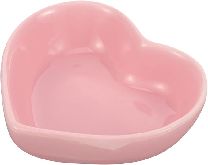 UKCOCO Ceramic Hamster Food Bowl, Pink Heart Shaped Guinea Pig Water Dish, Heavy Tip-Proof Small Animal Feeding Bowl for Rabbit and Chinchilla, Cute Cage Accessories