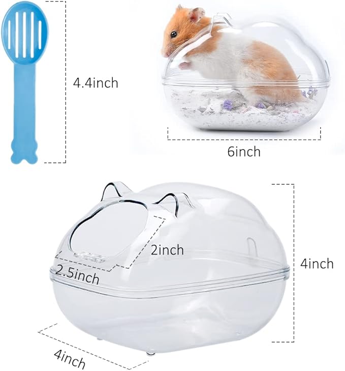 Hamster Sand Bath Container Small Animal Litter Box Bathtub Critter's Bathroom with Scoop Accessories for Mice Hedgehog Lemming Gerbils or Other Small Pets