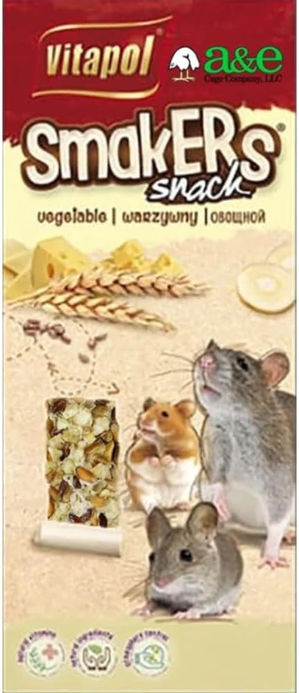 Vitapol Smakers by A&E Cage Co Cheese Treat Sticks for Rodents – Twin Pack Small Animal Snack Sticks – Natural Chew Treats with Cheese Flavor for Hamsters, Gerbils, Mice & Rats