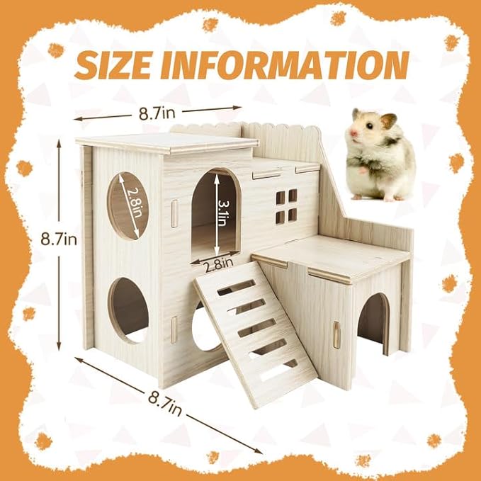 Hamster House,Tiny House with Slide House, Double-Decker Hut, Hamster Cage Accessories,Small Animal Habitat Decor for Large Hamster