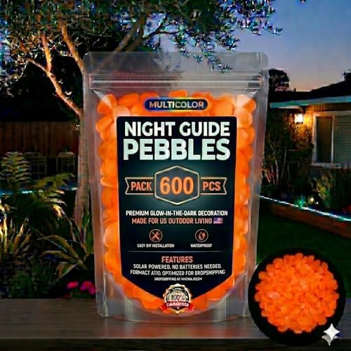 Glow in the Dark Rocks, Garden Stones Pebbles for Outdoor Stepping, Landscaping Decor, Fish Tank Aquarium Decorations (600, Orange)