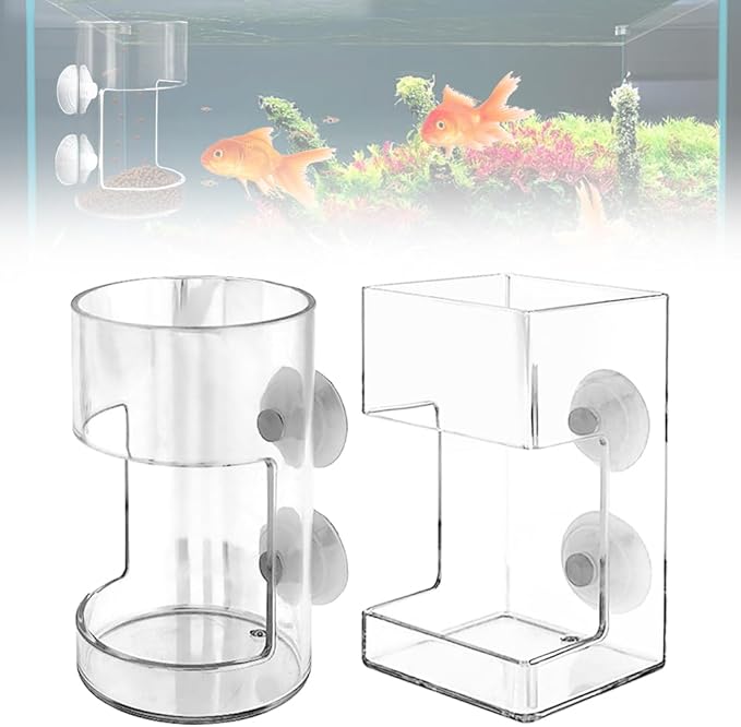 2 Pcs Fish Feeding Ring for Aquarium, – Round and Square Acrylic Floating Fish Feeders with Suction Cup for Aquariums, Hollow Floating-Sinking Fishes & Shrimp Food Holders