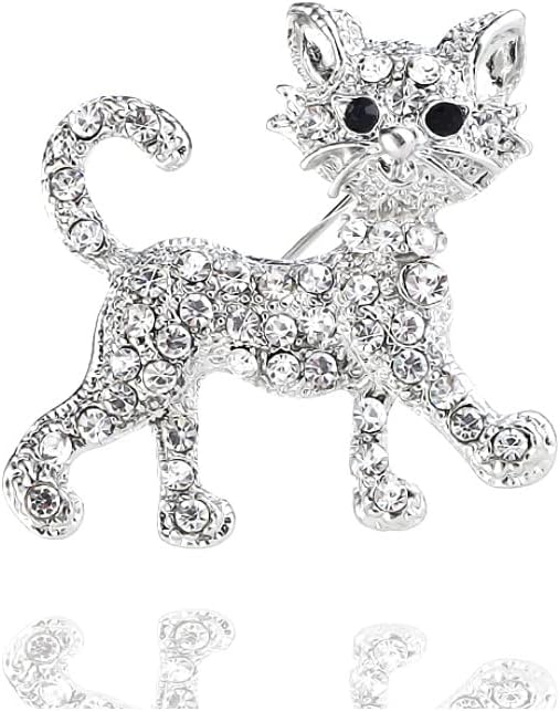 coadipress Rhinestone Cat Brooch Pin for Women Cute Crystal Animal Cat Lapel Pin Clothing Dainty Accessories Jewelry