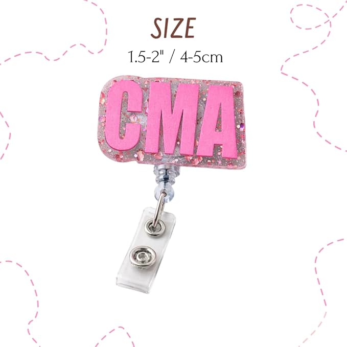 Pink CMA Badge Reel for Nurse Nursing MA CCMA Medical Assistant Women Healthcare Hospital Worker Staff Retractable ID Card Clip Holder Clinic Office Supplies Uniform Accessories Appreciation Gifts