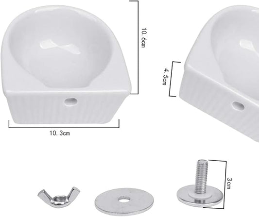 Small Animals Bowl, Detachable Cage Feeder Pet Ceramic Water & Food Feeder, Small Animal Supplies for Rabbit Parrot Squirrels Chinchilla Hamster Ferret (White, M)