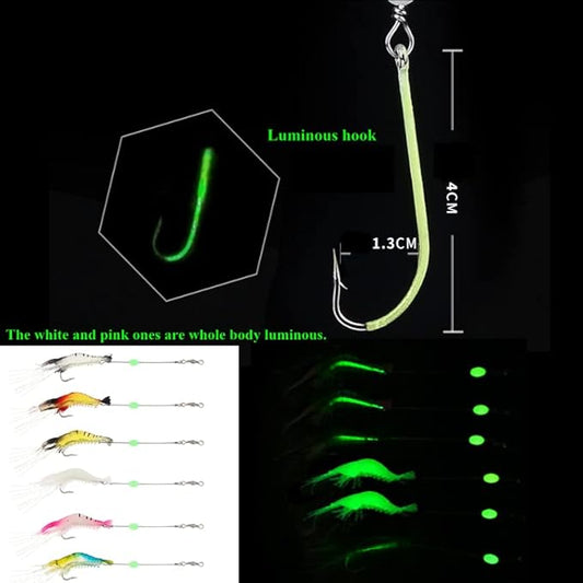 6pcs Saltwater Shrimp Fishing Lures, Fishing Shrimp Lures Luminous Silicone Soft Bait for Freshwater Saltwater