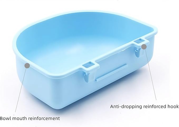 2 PcsRabbit Food Water Bowl, Guinea Pig Plastic Food Basin Dish, Chinchilla Hanging Portable Feeding Bowl (Pink and Blue)