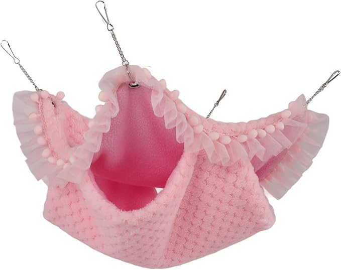 Double Layer Small Pet Swing Hammock, Hamster Double Bunkbed Hammock with 4 Hanging Chains, Soft Plush Hanging Bed for Ferret Hamster Parrots Guinea Pig (Pink)