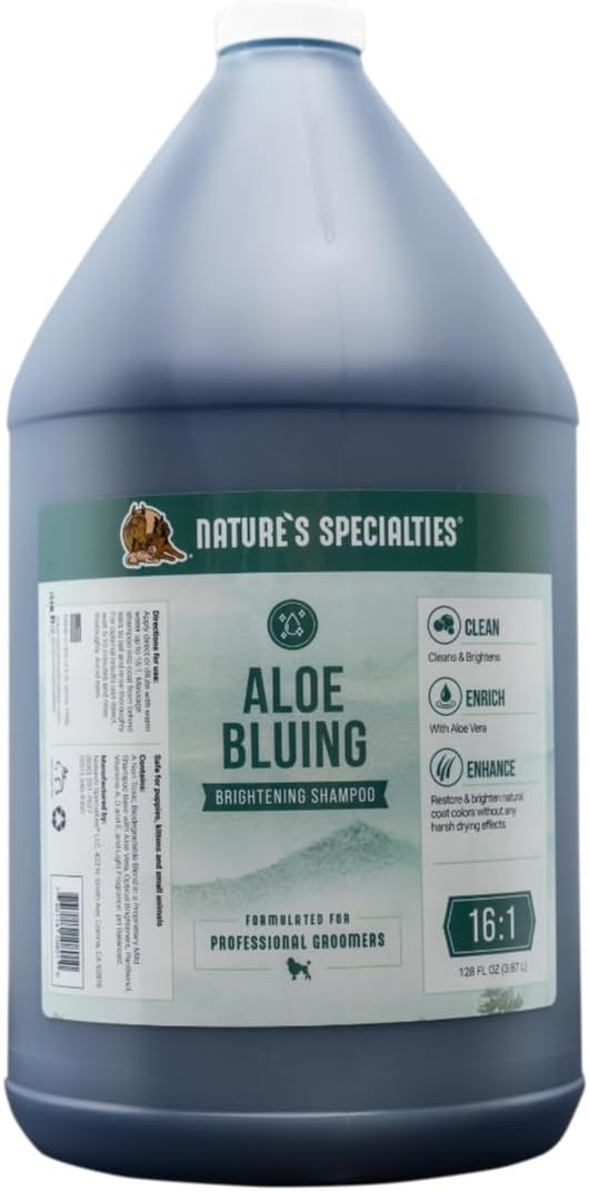Nature's Specialties Bluing Ultra Concentrated Dog Shampoo for Pets, Makes up to 16 Gallons, Natural Choice for Professional Groomers, Optical Brightener, Made in USA, 1 gal