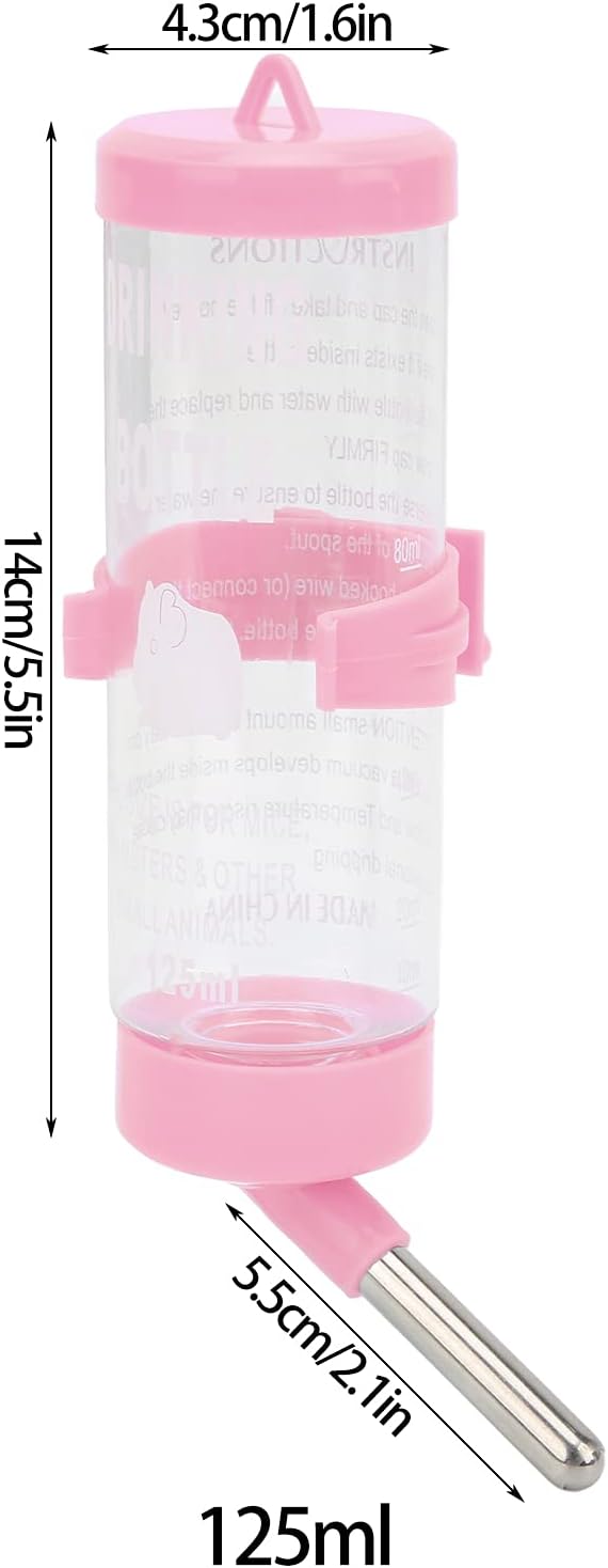 Hamsters Water Bottle, Automatic No Drip Hanging Water Feeder Dispenser for Small Animals Guinea Pig Rat Rabbit Dwarf Gerbil Chinchilla(125ML)
