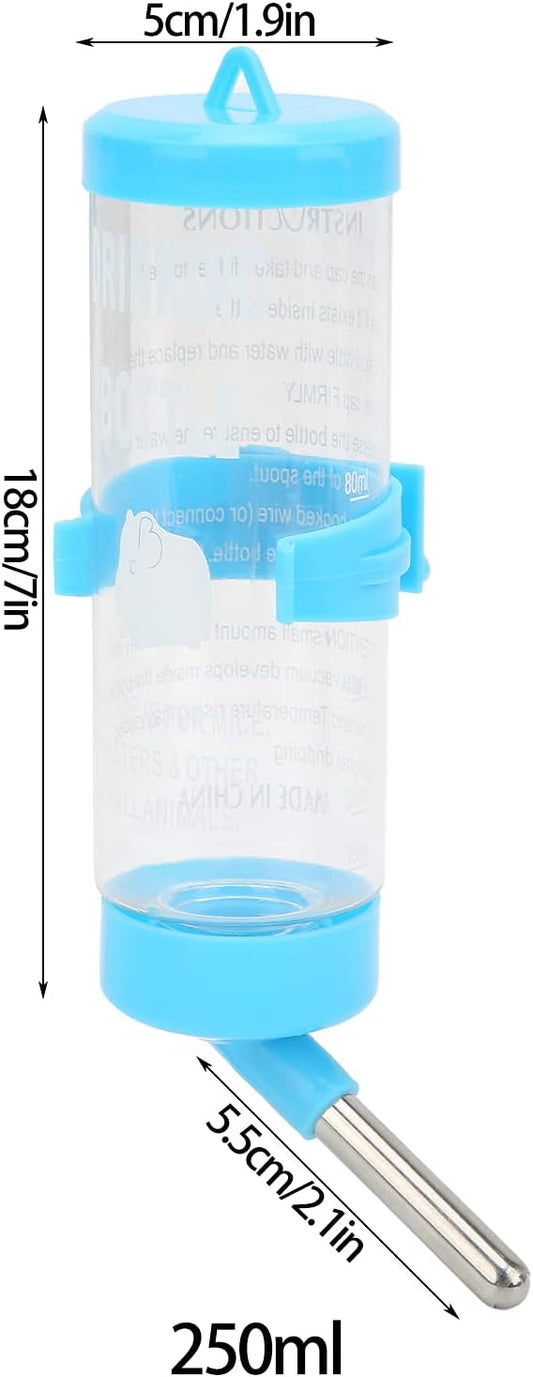 Hamsters Water Bottle, Automatic No Drip Hanging Water Feeder Dispenser for Small Animals Guinea Pig Rat Rabbit Dwarf Gerbil Chinchilla(Blue 250ML)