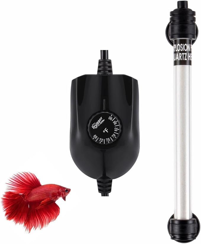 hygger 100W Mini Inline Quartz Glass Aquarium Heater with External Controller, Adjustable Submersible Betta Fish Tank Thermostat for 10-30 Gallon