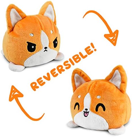 TeeTurtle Reversible Corgi Plushie 4-Inch Orange Two-Sided Flip Plush Toy with Embroidered Details - Cute Mini Collectible Plush for Kids, Teens, and Adults