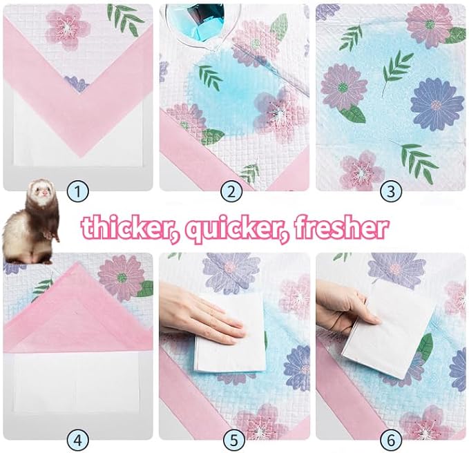 Ferret Pee Pads Extra Thick Ferret Cage Accessories Bed Hammock Litter Potty Pads Training Pads Leak-Proof Quick-Dry (Extra Thickness,X-Large 70g x 20 pcs 24x35'')