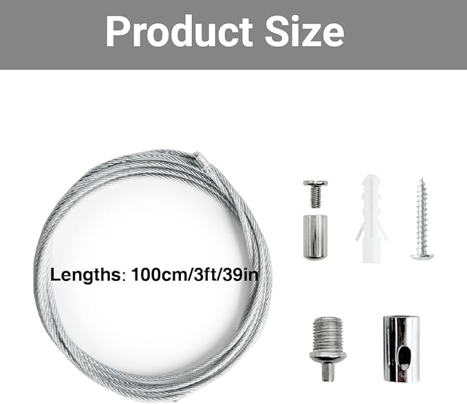 12 Pack 3ft Hexagon Garage Lights Suspension Cables Kit for Hexagon LED Lights Adjustable Steel Hanging Chains Per Strip Load 6.6Ib, Light Suspension Kit for LED Panel Aquarium Lights (1m 12pcs)