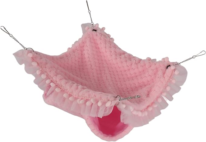 Double Layer Small Pet Swing Hammock, Hamster Double Bunkbed Hammock with 4 Hanging Chains, Soft Plush Hanging Bed for Ferret Hamster Parrots Guinea Pig (Pink)