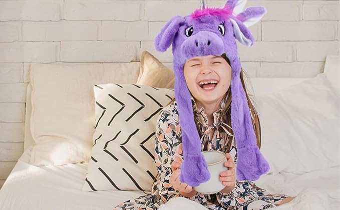 Bubblepompom Animal Hat with Ears Moving Jumping Pop Up Beating Hat Plush Holiday Cosplay Dress Up Funny Gift for Kids