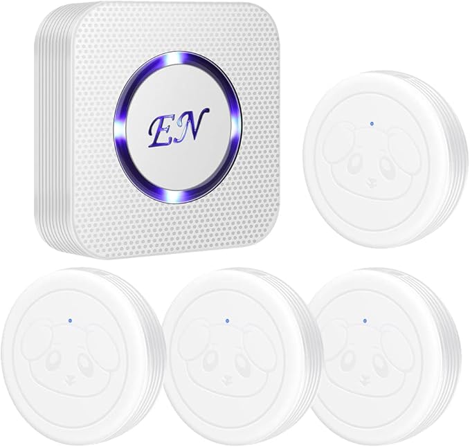 Dog Door Bell Wireless Doggie Doorbells for Potty Training with Waterproof Touch Button Dog Bells 1 Receiver and 4 Transmitters, White