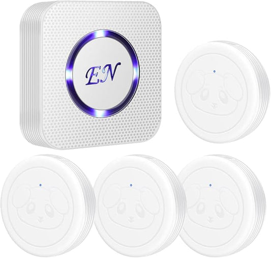 Dog Door Bell Wireless Doggie Doorbells for Potty Training with Waterproof Touch Button Dog Bells 1 Receiver and 4 Transmitters, White