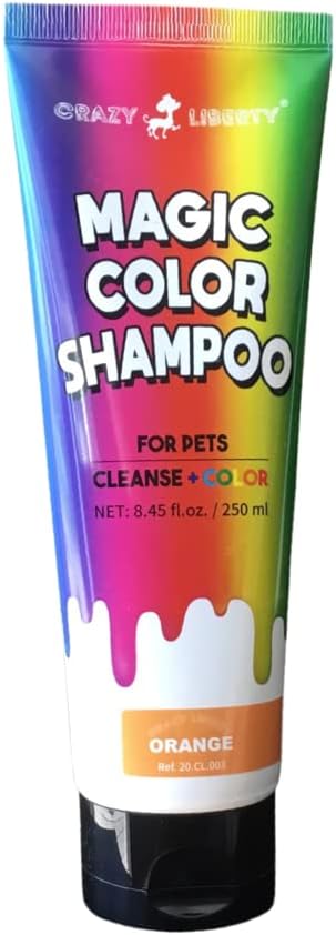 Crazy Liberty Magic Color Shampoos (Orange). Semi-Permanent Pet Hair Coloring Shampoo, Safe and Gentle Ammonia and Paraben Free Hair Dye Shampoo, Non-Toxic Coloring Shampoo for All Pets Can be Bathed.