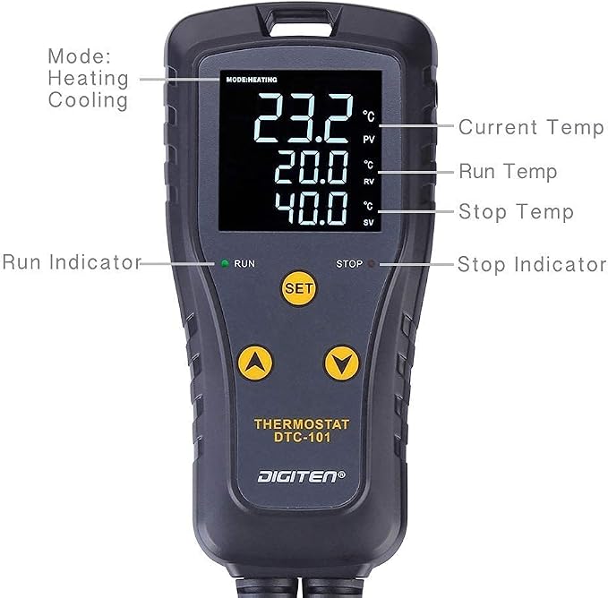 DIGITEN DTC101 Temperature Controller Digital Heat Mat Thermostat Greenhouse Thermostat Outlet Heating Cooling Temperature Control Seedlings Germination Rooting Fermentation Reptiles