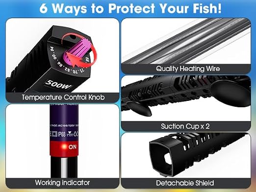 MQ Submersible Aquarium Heater Auto Thermostat, 300W Fish Tank Heater for 35-60 Gallon with LCD Digital Aquarium Thermometer, Shatter-Proof and Blast-Proof