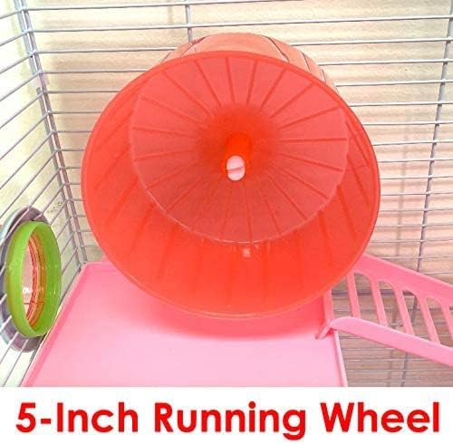 Pink Extra Large 23" Habitat Hamster Rodent Gerbil Mouse Mice Rat Wire Cage Long Crossing Tube & Deep Tray Expandable and Customizable 23.2" L x 14" W x 15.7" H