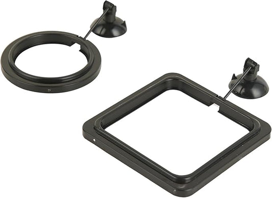 Fish Feeding Ring, 2 Pack Black Aquarium Floating Food Feeder Circle Small Round and Square with Flexible Lever Suitable and Suction Cup, Reduces Fish Feeder Waste and Maintains Water Quality