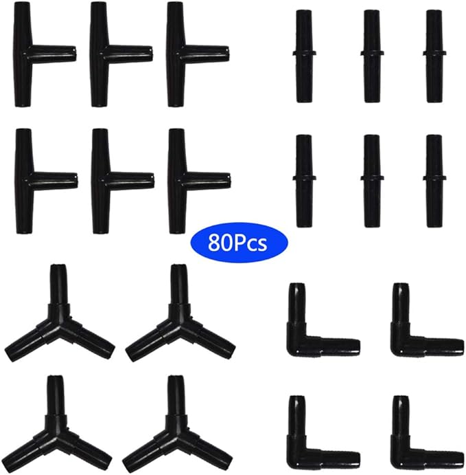JIH Aquarium 165 Feet Standard 3/16" Black Flexible Airline Tubing with Black Plastic Connectors for Fish Tank,Terrariums, and Hydroponics