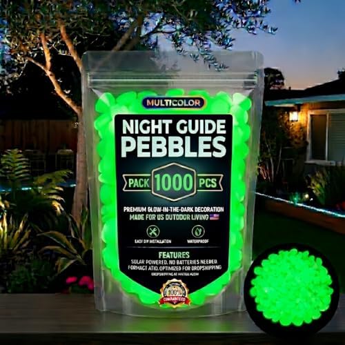 Glow in the Dark Rocks, Garden Stones Pebbles for Outdoor Stepping, Landscaping Decor, Fish Tank Aquarium Decorations (1000, Green)