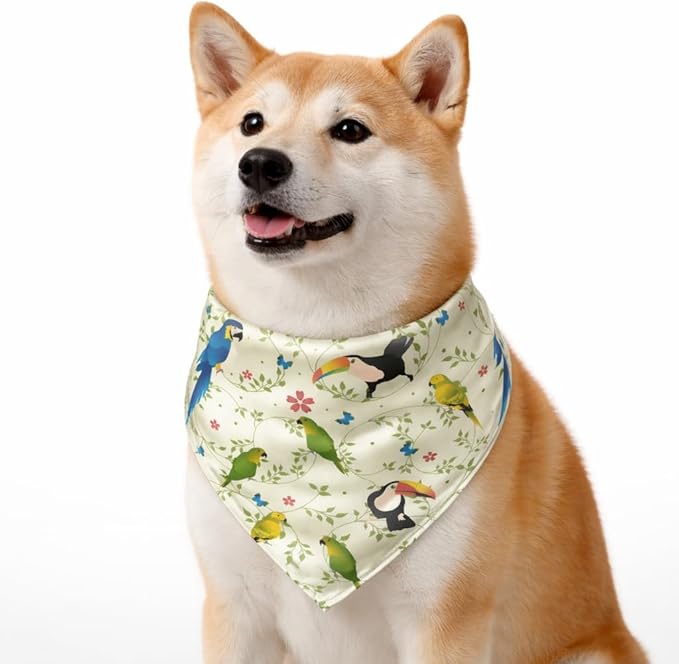 Luxury Satin Dog Bandana – Slip-On Collar Style, Premium Pet Scarf for Medium, Large & XL Dogs – Special Occasion Accessory (Collar Not Included) (Medium - Extra Large, Toucan (G) Luxe - Satin)