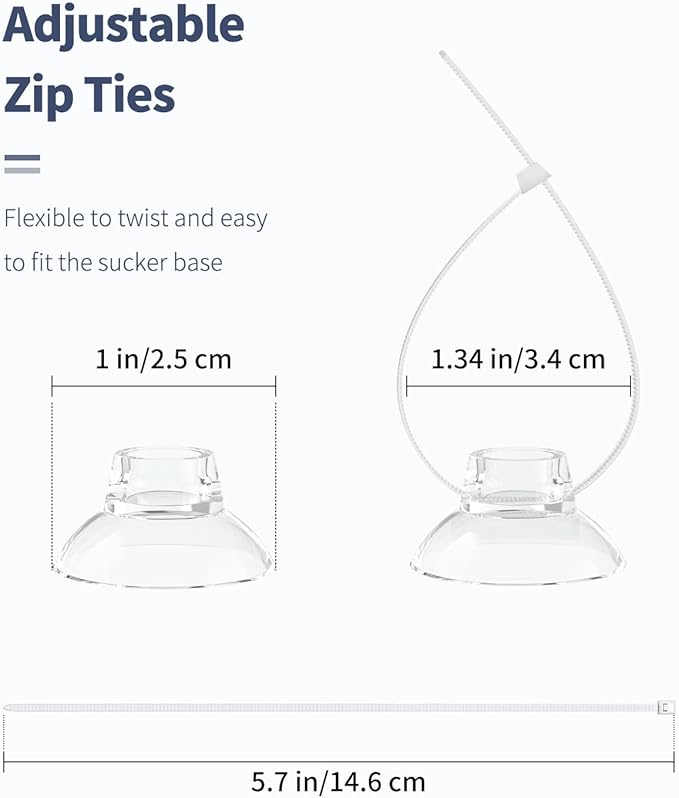 Pawfly 30 Pack Suction Cups with 40 Pieces Adjustable Zip Ties. Suction Cups kit for Aquarium Fish Tank and Shrimp Dodging Nest