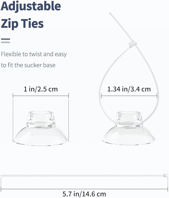 Pawfly 20 Pack Aquarium Suction Cups and 40 Pieces Adjustable Zip Ties Cables Set Fish Tank Tools for Binding Moss Holding Airline Tubing Decorations Shrimp Nests and Reptile Hammocks