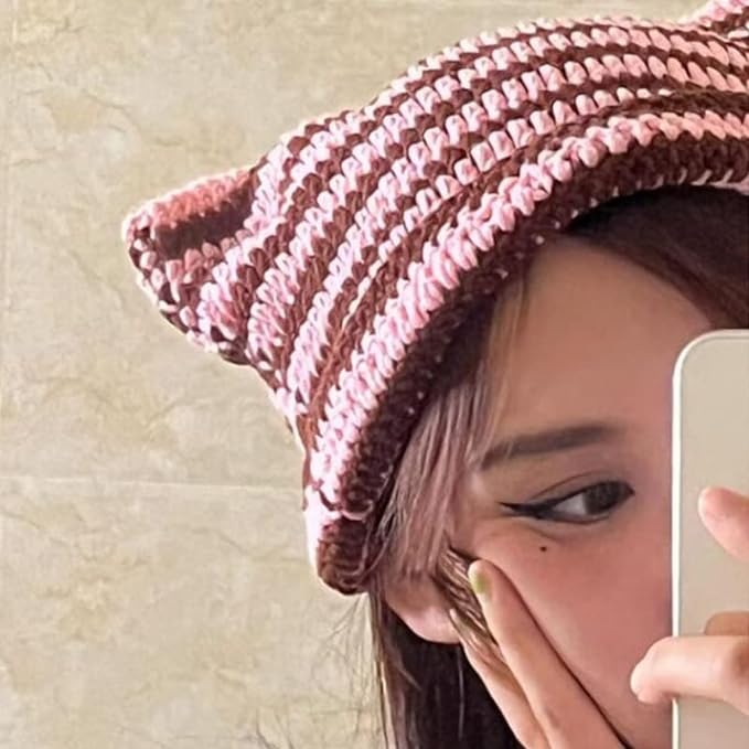 Crochet Hats for Women Cat Beanie Vintage Beanies Women Fox Hat Grunge Accessories Slouchy Beanies for Women