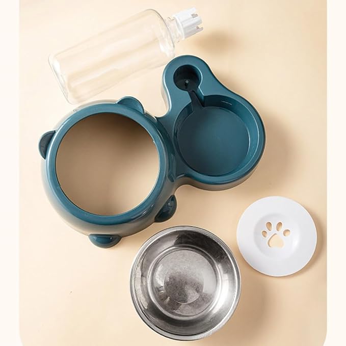 Automatic Refill Pet Water Bowl and Food Dish Set with Stainless Steel Removable Tray Anti Tip Base for Small Animals