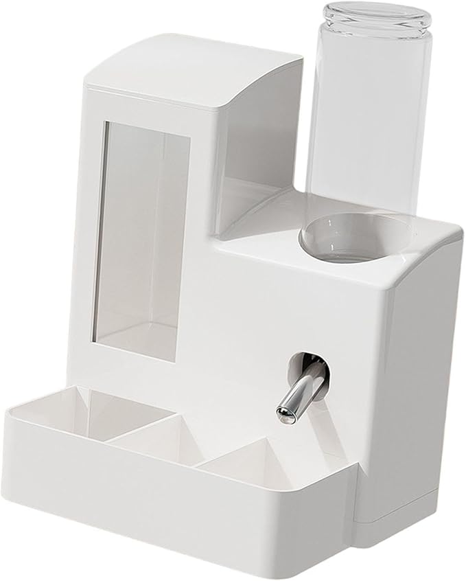 3 in 1 Hamster Automatic Feeder Dispenser Easy to Clean Container Feeding Station for Home Ferrets Bunny Small Animal Patio, White 120ml Bottle