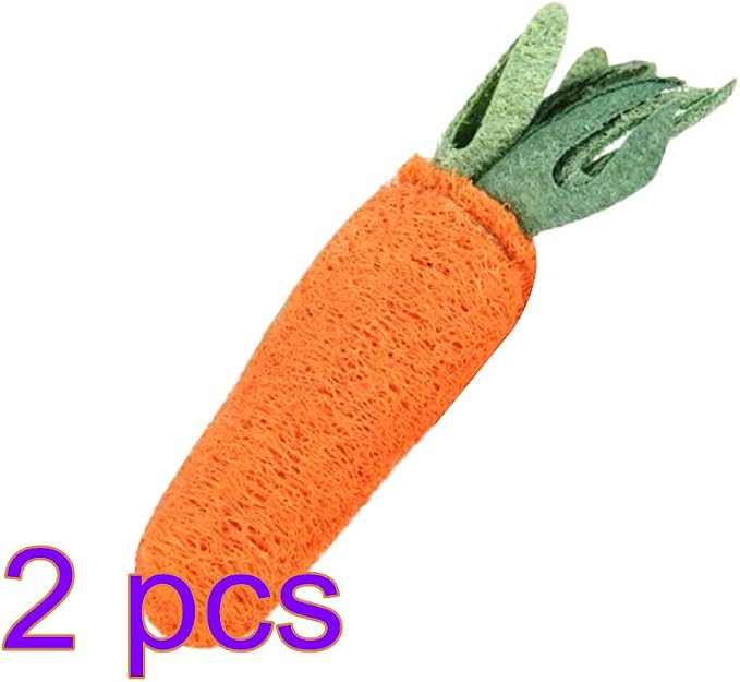 POPETPOP Rabbit Chew Toys - 2Pcs Carrot Shaped Hamster Toys Loofah Bunny Guinea Pig Bunny Chew Small Animal Chew for Chinchillas, Rat Teeth Cleaning