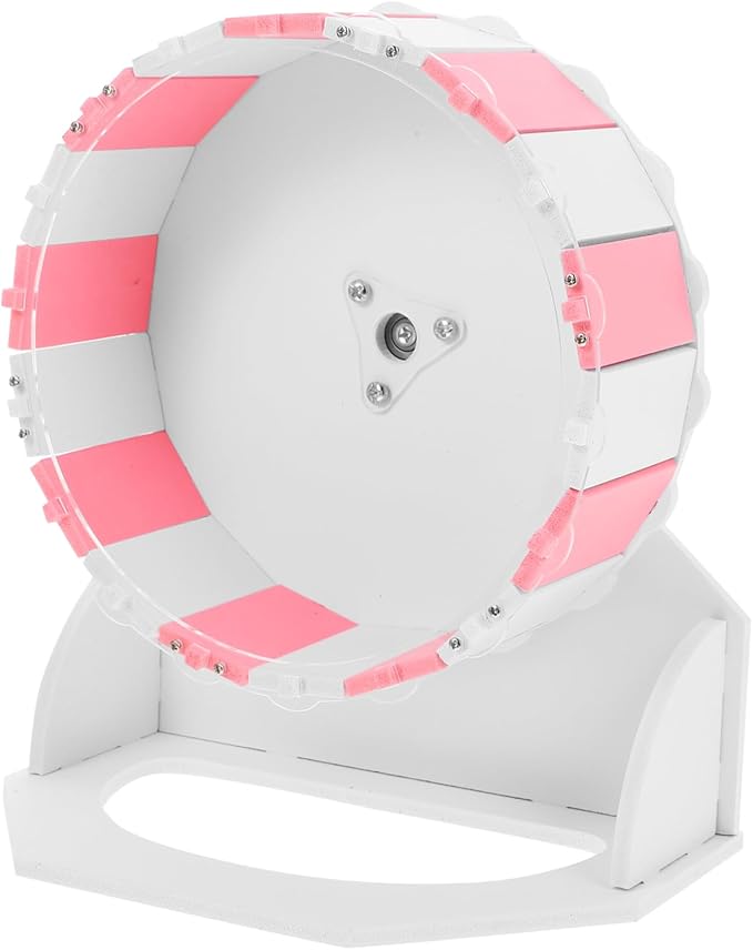 Garneck Hamster Running Wheel 10-inch Pink and White Silent Exercise Wheel for Small Animals Plaything for Mice and Hedgehogs