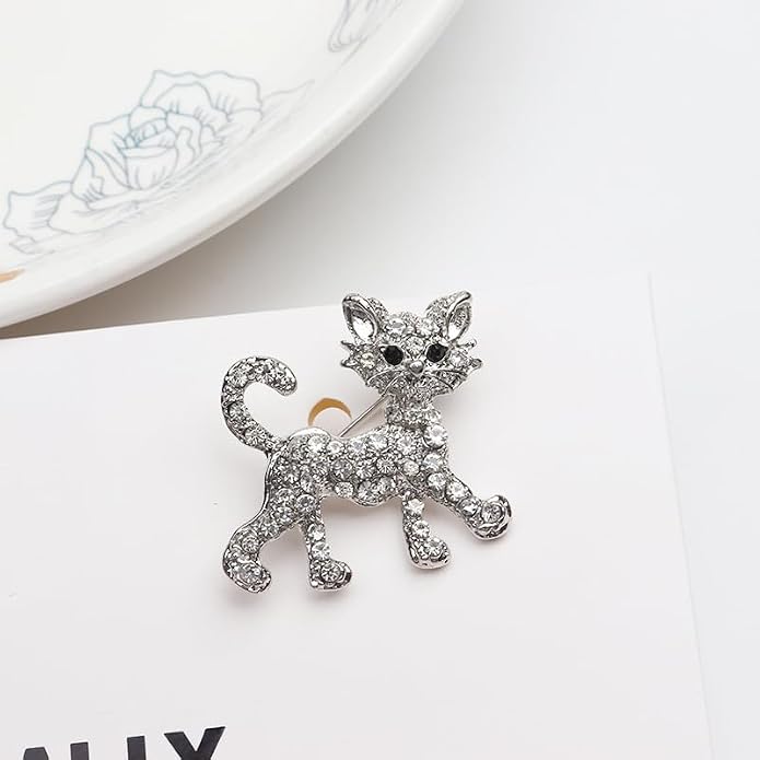 coadipress Rhinestone Cat Brooch Pin for Women Cute Crystal Animal Cat Lapel Pin Clothing Dainty Accessories Jewelry