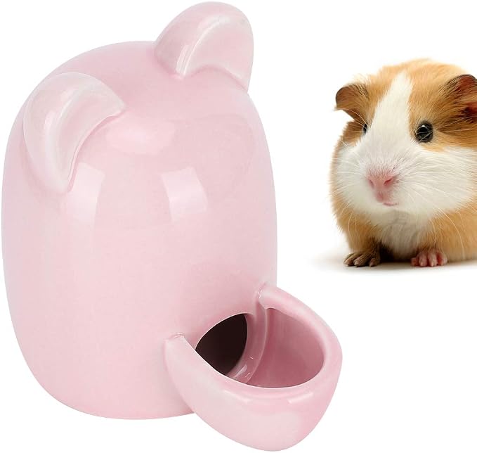 SUNGOOYUE Ceramic Feeder Hedgehog, Pink Ceramic Water Dispenser 250ml Mute Drinking Bowl, Wide Nozzle Small Animal Hydration Feeder for Hamsters Rabbits Guinea Pigs