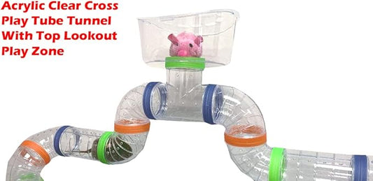 Acrylic Large 5-Level Lookout Tower with Long Crossover Tube Habitat Hamster Rodent Gerbils Mouse Mice Small Animal Cage Deep Acrylic Clear Base with Full Set of Accessories