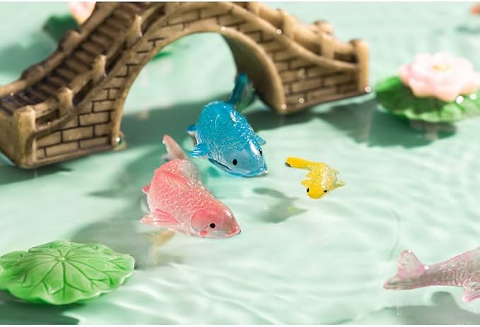 7 Pcs Colorful Koi Resin Figurines for Fish Tank - Miniature Ornaments for Terrarium Bottle, Fairy Garden Scene, Birthday Cakes, DIY Aquascape Kit, Aquarium Moss Layout Desktop Landscape Accessories